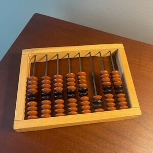 Handheld Soviet USSR Wooden Abacus Black Brown Beads